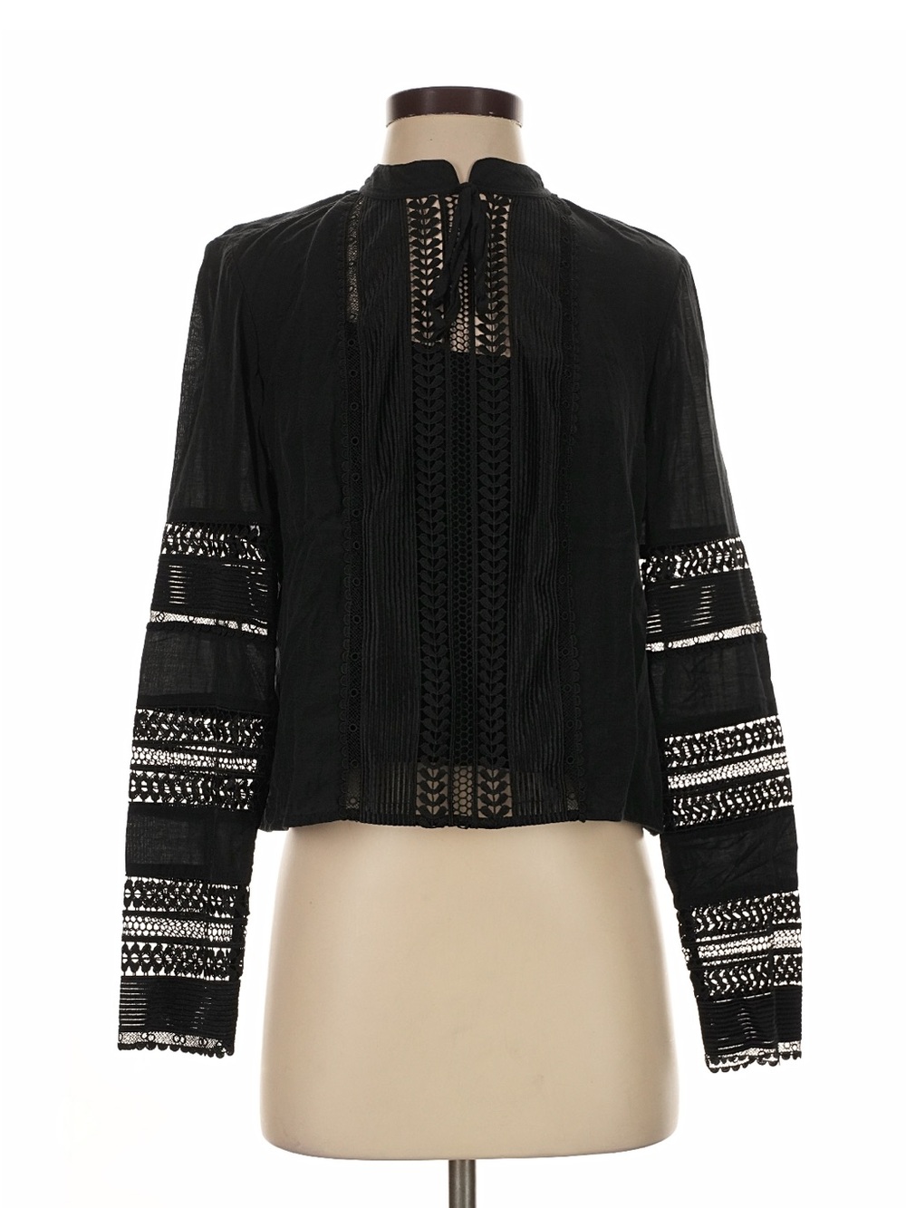 Banana Republic Black Crochet-Inset Long Sleeve Blouse